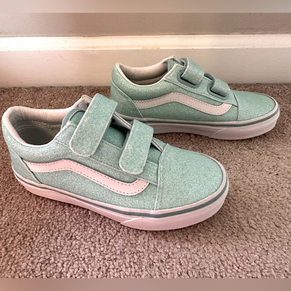 Girls Blue Glitter Vans